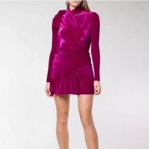 Balenciaga Ruched Velvet Mini Fuchsia Dress NEW Size 36